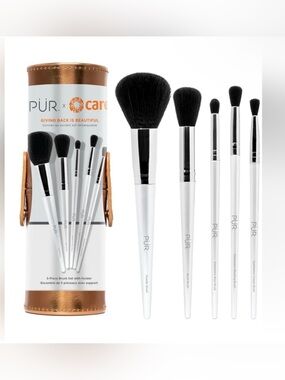 PÜR 5-Piece White Makeup Brush Set with Holder